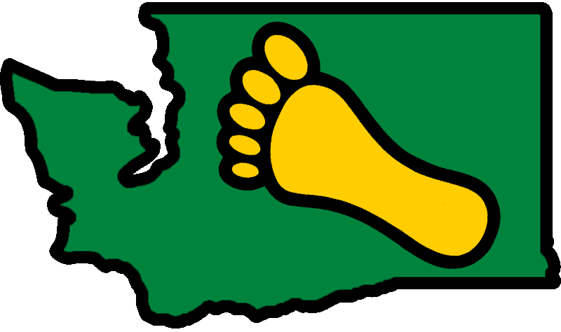 Green outline of Washington state with yellow foot